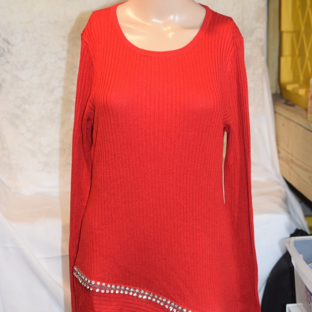 International Concepts Red Glitz Long Sleeve Top